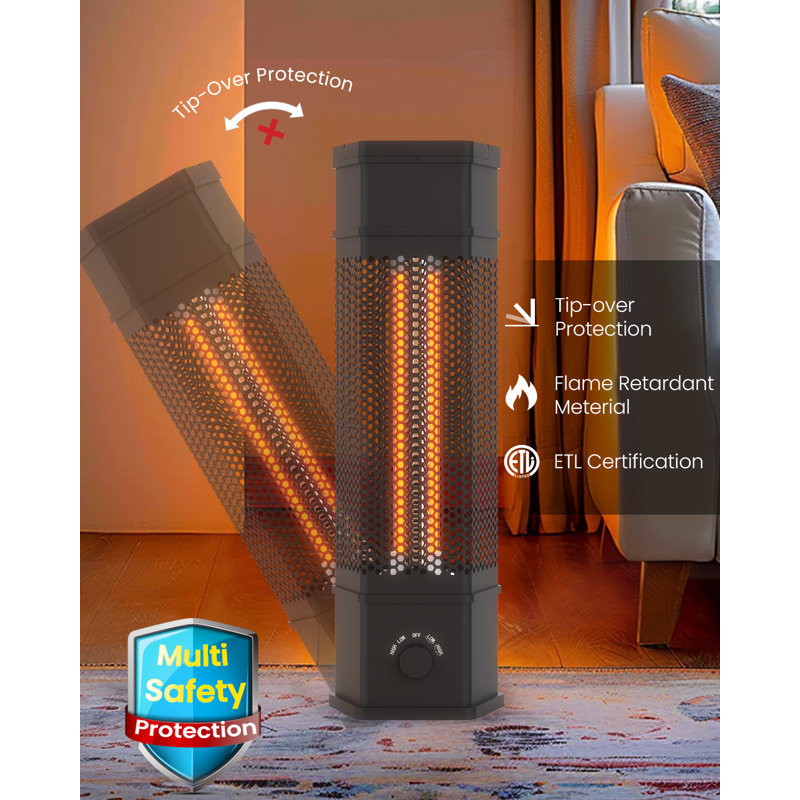 Patio Heater For Outdoor, 360°all-round Heating, 1500w Indoor Electric Infrared Heater, Portable Tower Heater, 2 Speeds Oscillation, Tip-over Protection For Garage, Backyard, Home
