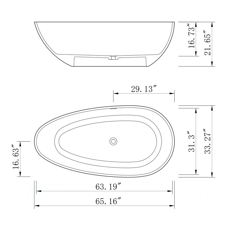 Baignoire de trempage autoportante de 65 pouces pour salle de bain