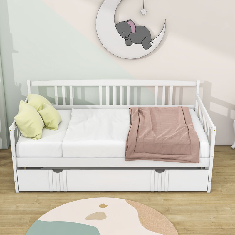 Jaye Wooden Daybed with Twin Size Trundle, Twin, White