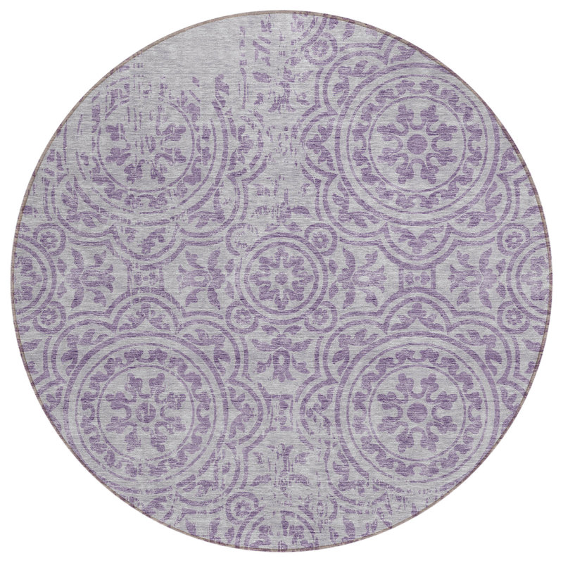 Tapis rond lavable et lilas 8 po