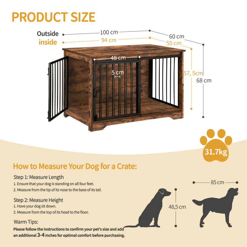 Dog Crate Furniture, Double Door Wooden Dog Crate with Barn Door, Indoor Kennel, End Side Table Animal Crates for Small Medium Large Dogs, Anti-Chew Anti-Escape