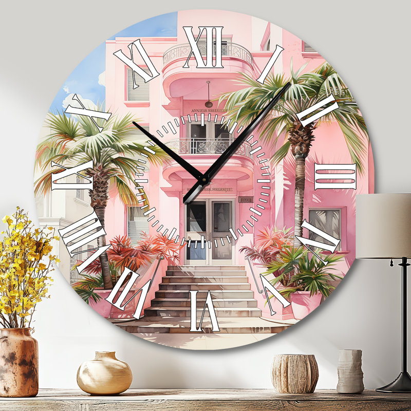 Horloge murale rose rose Miami Artful Facades II, Grand