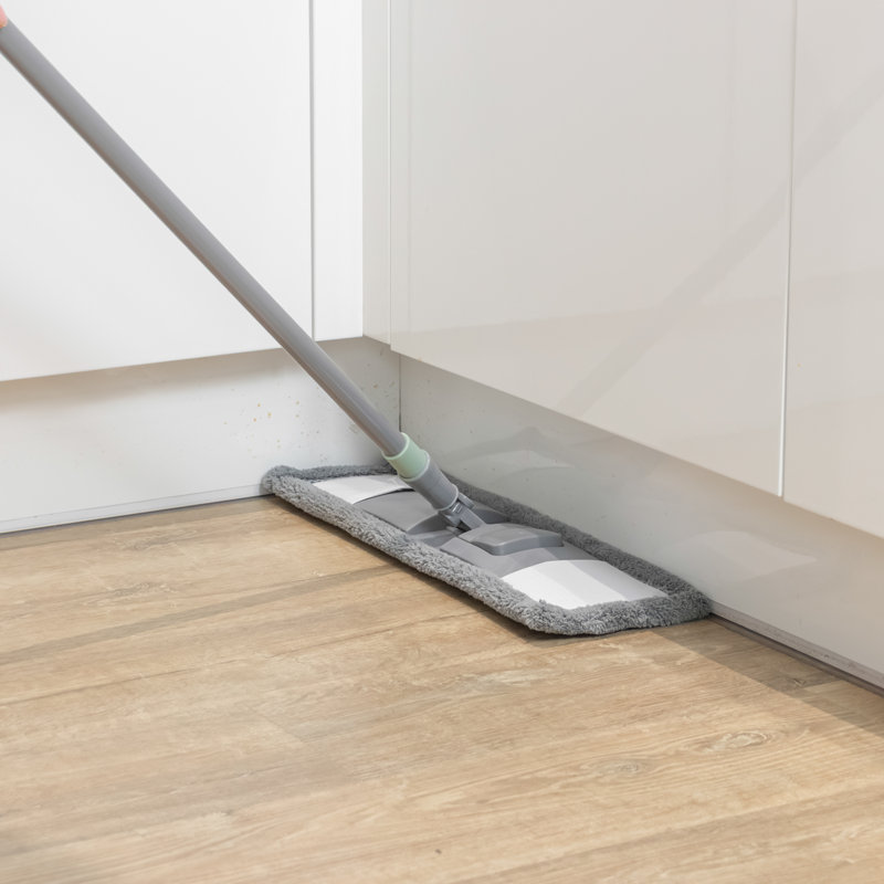 JVL Extended Microfibre Mop – Flat Floor Cleaner with Long Handle – Machine Washable & Reusable Cleaning Head – Grey
