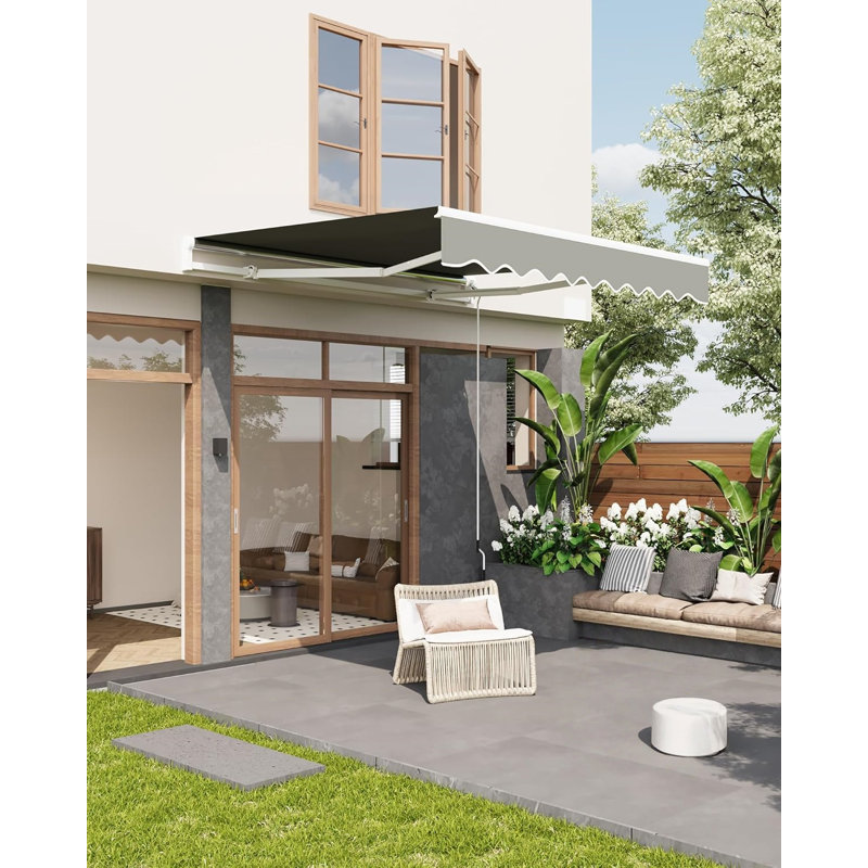 10'x8' Manual Retractable Awning with Crank Handle, Waterproof PU-Coated Polyester, Aluminum Frame for Deck, Patio, Porch, Balcony