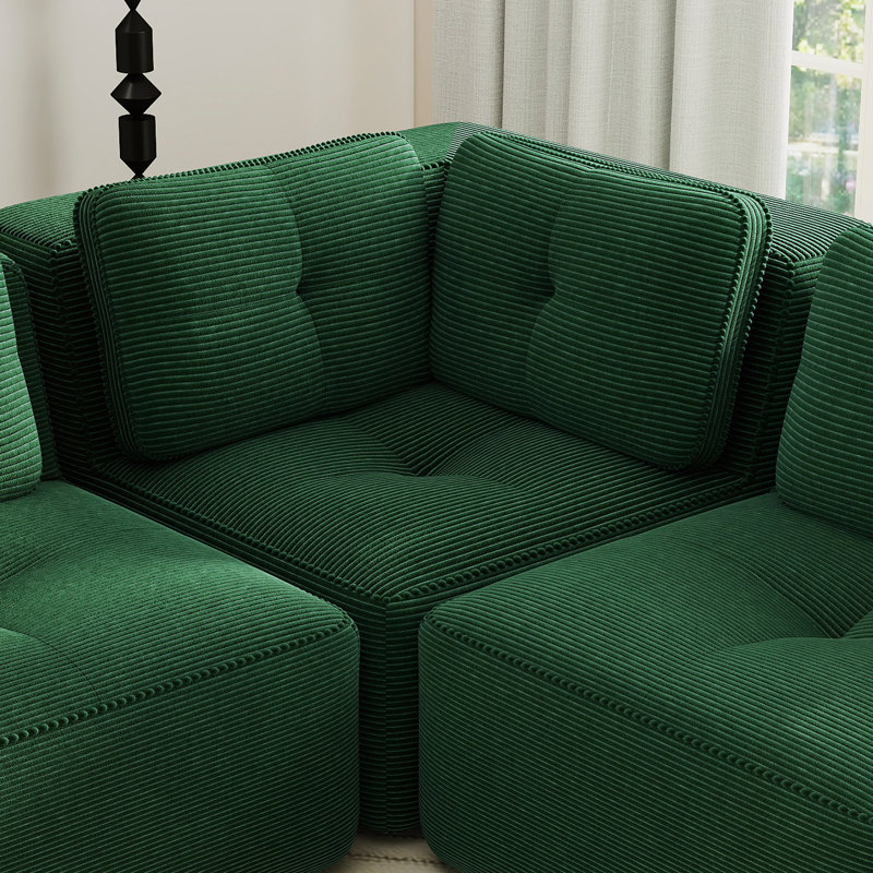 Canapé d'angle en velours côtelé, Green Corduroy, Green