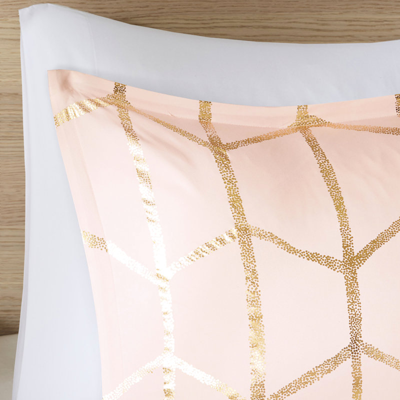 Édredon Blush avec motif géométrique métallique et taie décorative carrée très grand / très grand, Blush/Gold