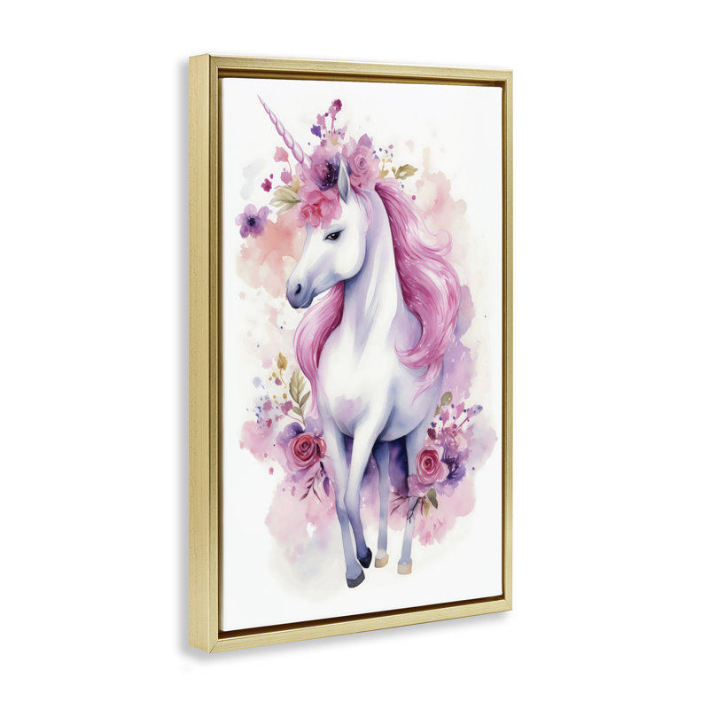 Cadre flottant Pastel & Florals Unicorn, design Creative Studio, H 25 po x l 17 po, Cadre flottant métallique doré