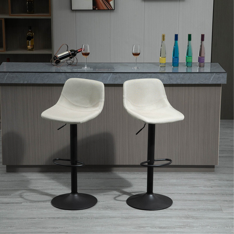 Tabourets de bar réglables, tabourets de bar pivotants et rembourrés avec dossier pour la cuisine, le comptoir et le bar personnel, ensemble de 2, blanc crème
