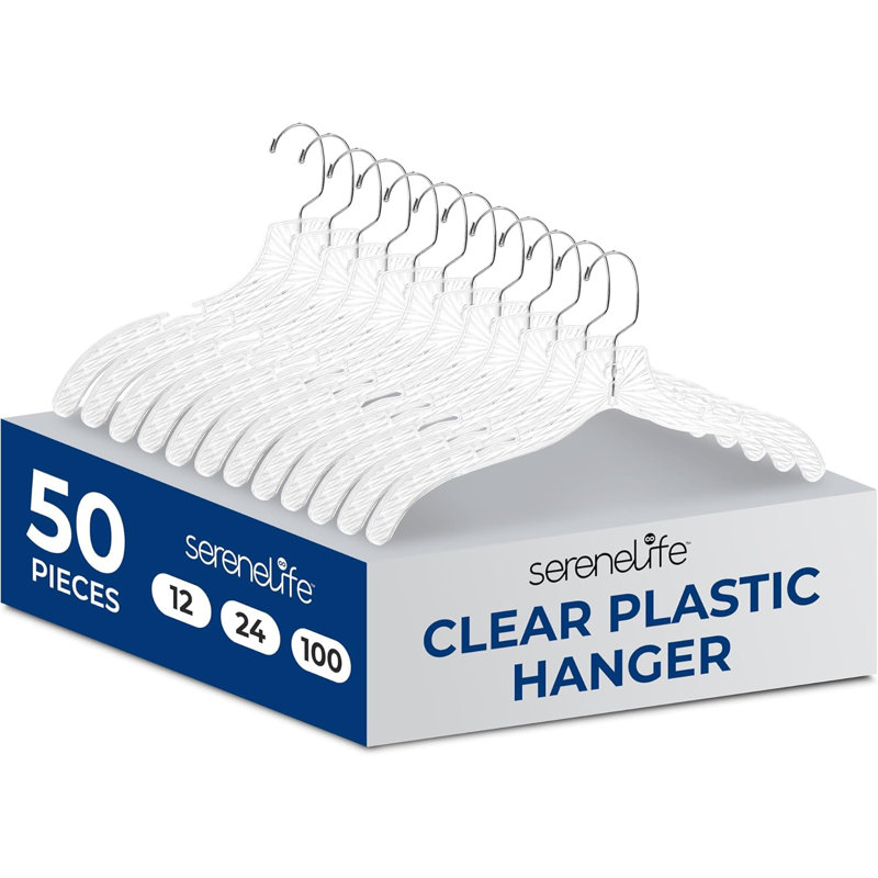 Serenelife 50 pièces Cintres en plastique transparent - cintres invisibles antidérapants, taillés en cristal, durables et peu encombrants (transparents)