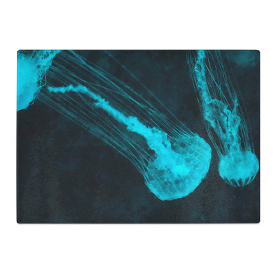 Tempered Glass Neon Blue Jellyfish Chopping Board
