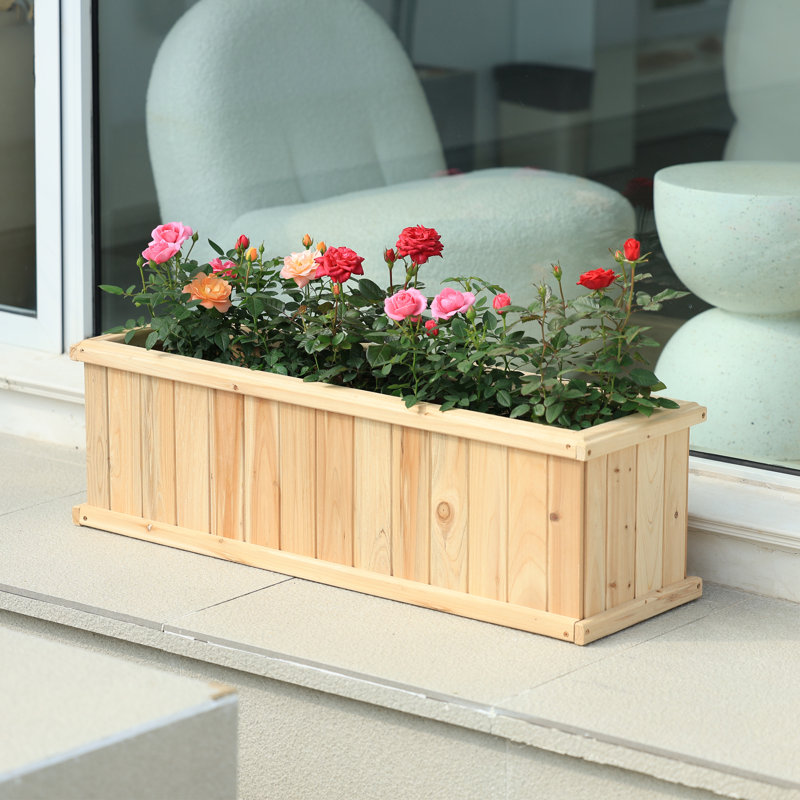 Barros Solid Cedar Rectangular Planter Box with Drainage Holes, Natural, 12" H x 40" W x 12" D