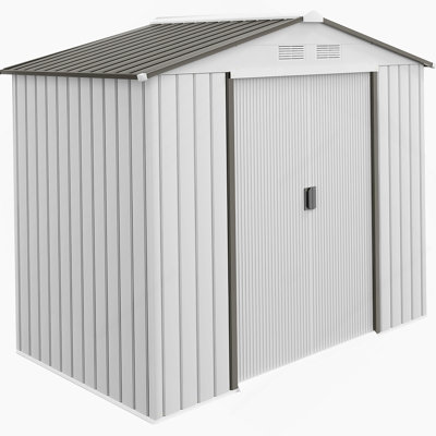 Garden Shed  White Garden Storage Shed With Foundation Kit, 4 Vents And 2 Easy Sliding Doors For Backyard, Patio, Garage, Lawn