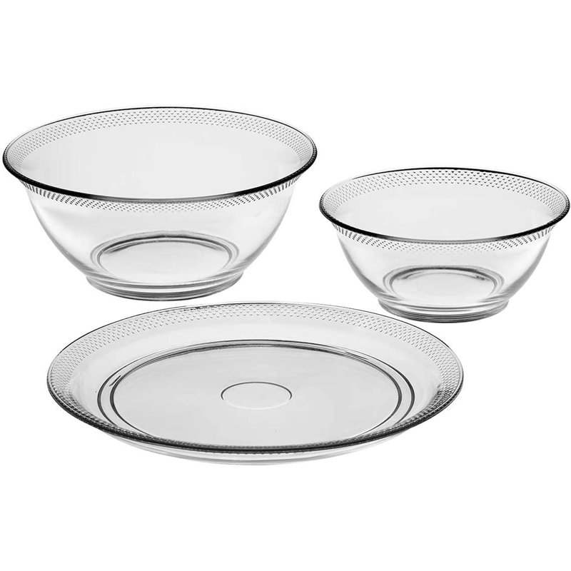 Anchor Hocking Glass Serveware Set, 1 Plate, 2 Bowls