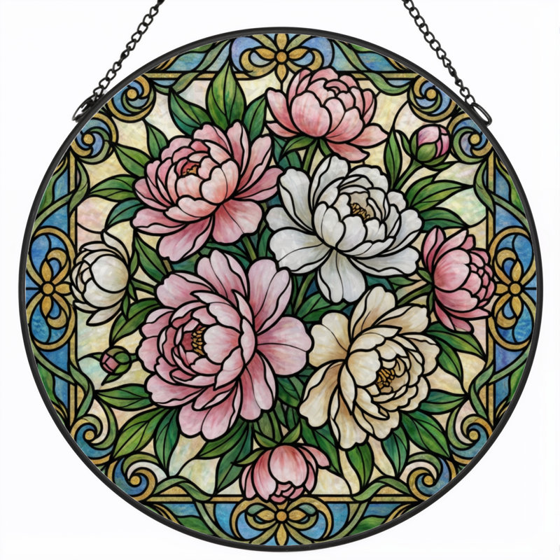 Panneau de vitrail à motif floral H 12 po, H 12 po x l 12 po