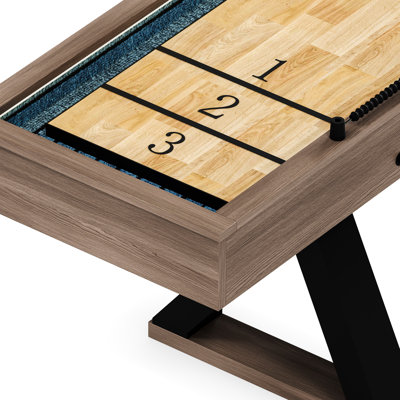 9FT Shuffleboard Table,2-in-1 Shuffleboard & Bowling Combo Game Set with LED Light Rail,Modern Style for Home & Game Room