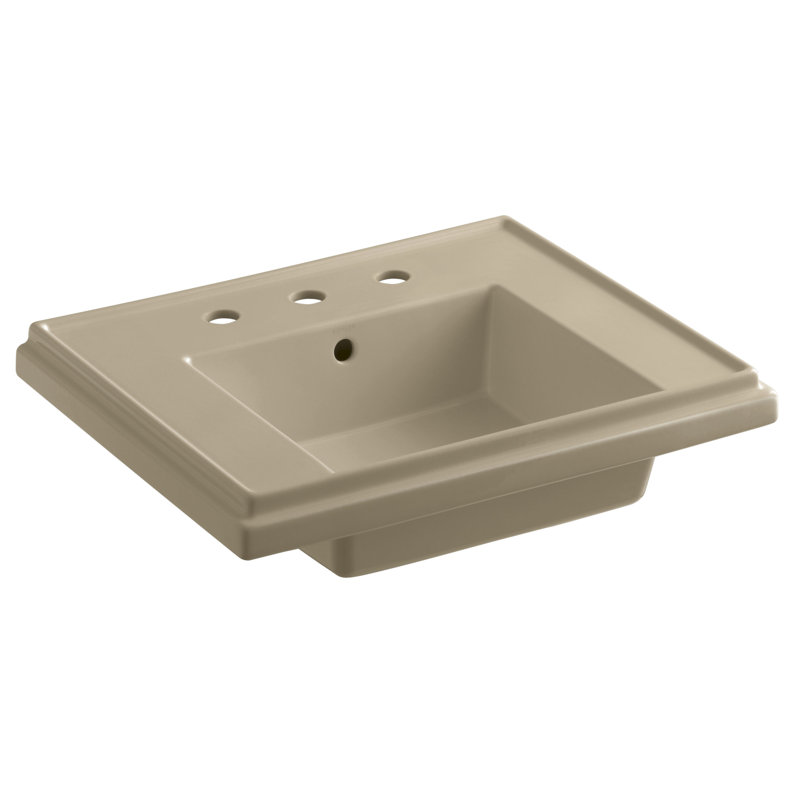 Tresham® Ceramic 24" Pedestal Bathroom Sink with Overflow, White, Widespread Faucet