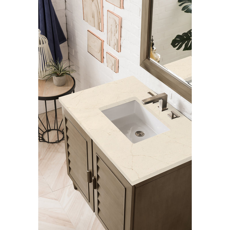 Portland 36'' W Single Vanity, Whitewashed Walnut, White Zeus, 8" Widespread