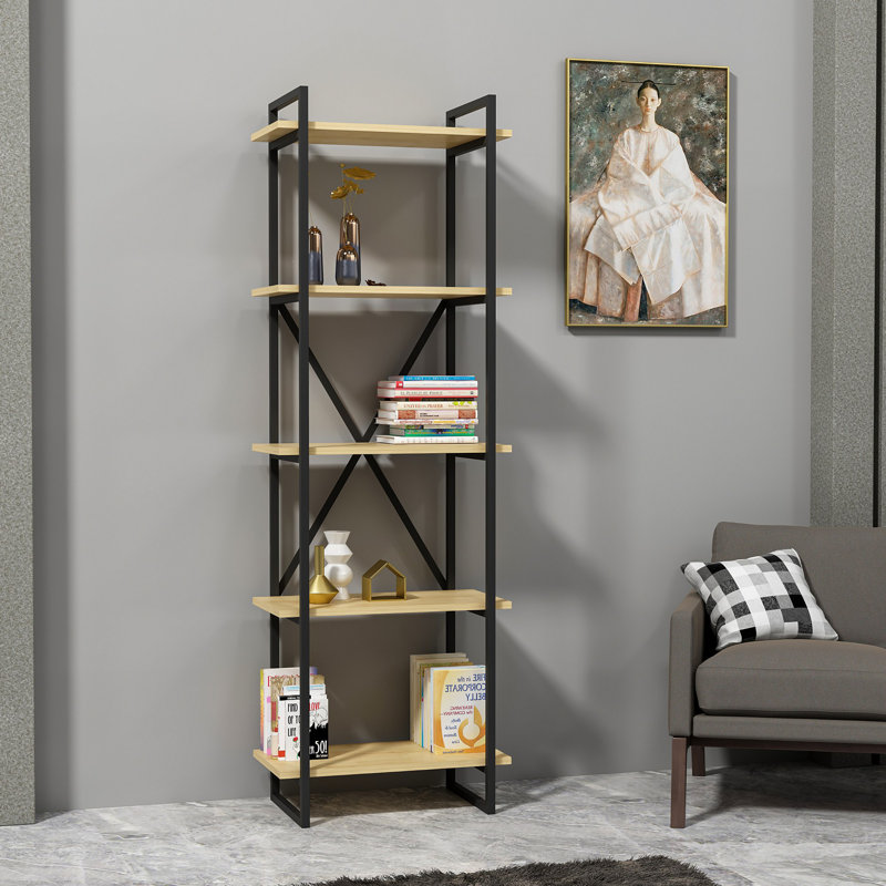 Bibliothèque, 180cm H x 60cm W x 34cm D, Noir; chêne