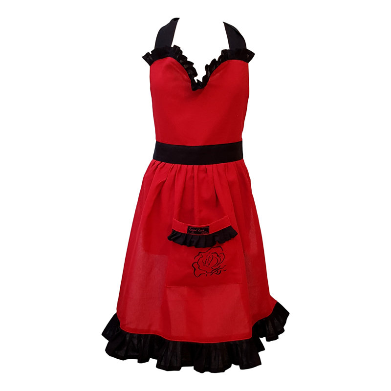 Fifi No Pattern Bib Apron, Red/Black