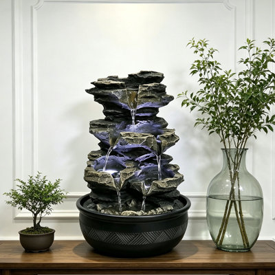 15.7 inch Rock Tabletop Fountain with LED Light and pump Small Waterfall Fountain Indoor Relaxing Water Feature Meditation Fountain for Home Office Bedroom Living Room Decoration Gifts