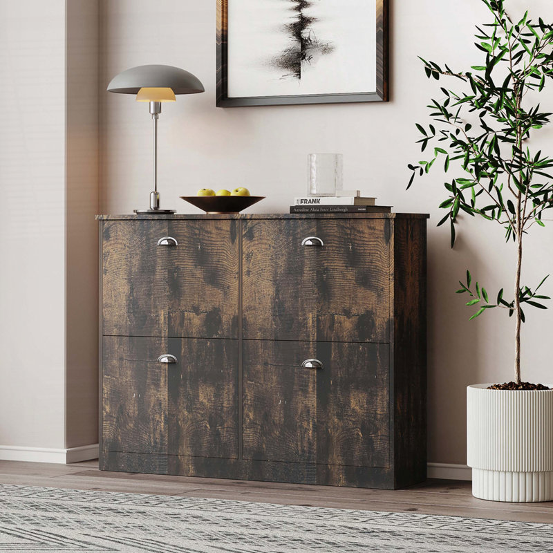 Armoire à chaussures étroite et étroite avec 4 tiroirs rabattables, rétro, Rétro