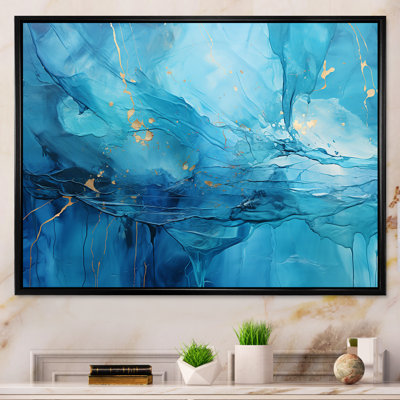 «Blue and White Cool Water Drip - Abstract Collages Wall Art Living Room»