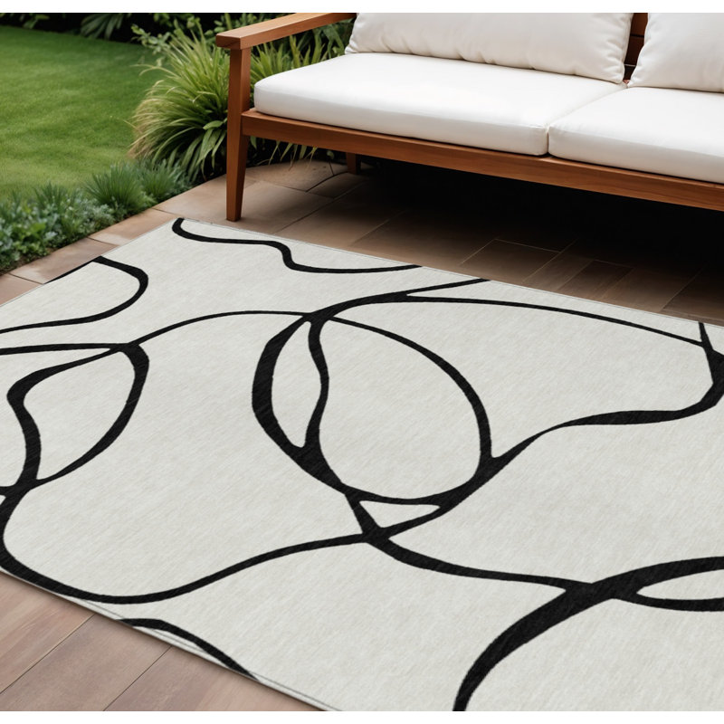Tapis intérieur lavable abstrait 8 pi x 10 pi blanc