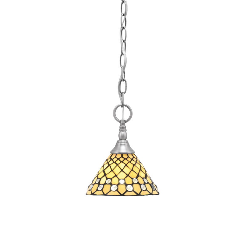Chain Hung Mini Pendant With 7" Starlight Art Glass, Brushed Nickel
