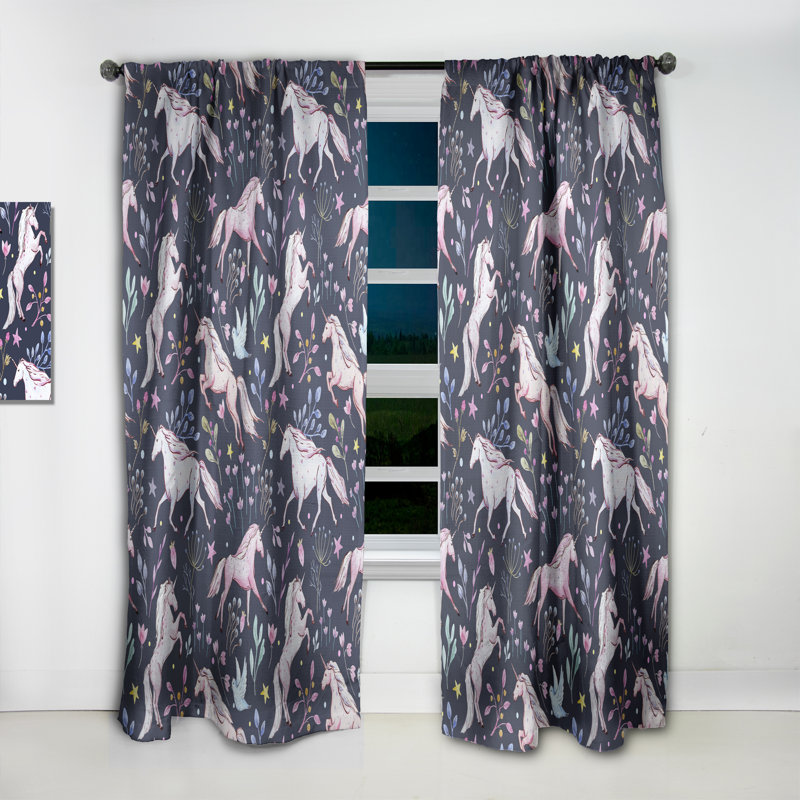 Watercolor Unicorn Pattern - Nature Modern Teen Blackout Curtain Single Panel, 52" W x 95" L
