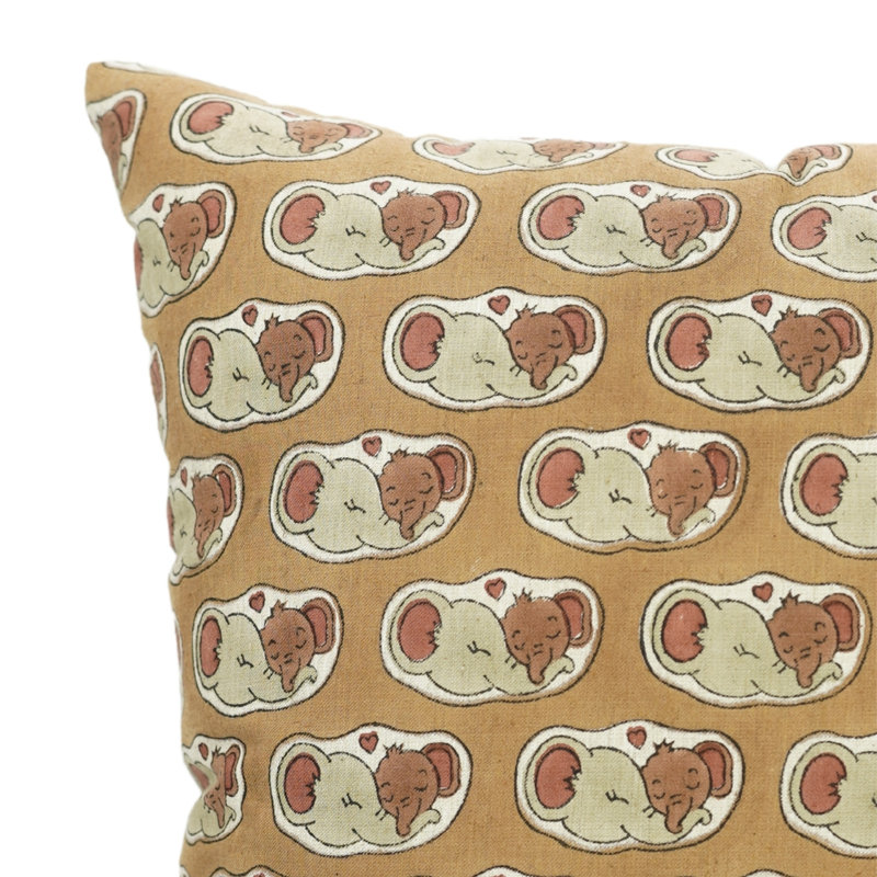 Artisan Block Print Cushion Cover Boho Style Decorative Animalia Print Pillowcase for Living Room & Bedroom- Elephant, Square