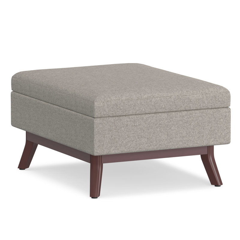 Owen 34"W Upholstered Fabric Mid-Century Modern Rectangular Lift-Top Ottoman with Tapered Legs, Cloud Gray 100% Polyester