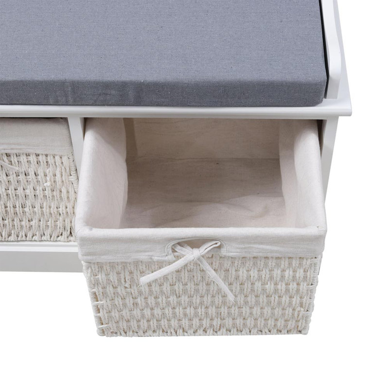 Abbey Canvas Upholstered Storage Bench, White/Grey
