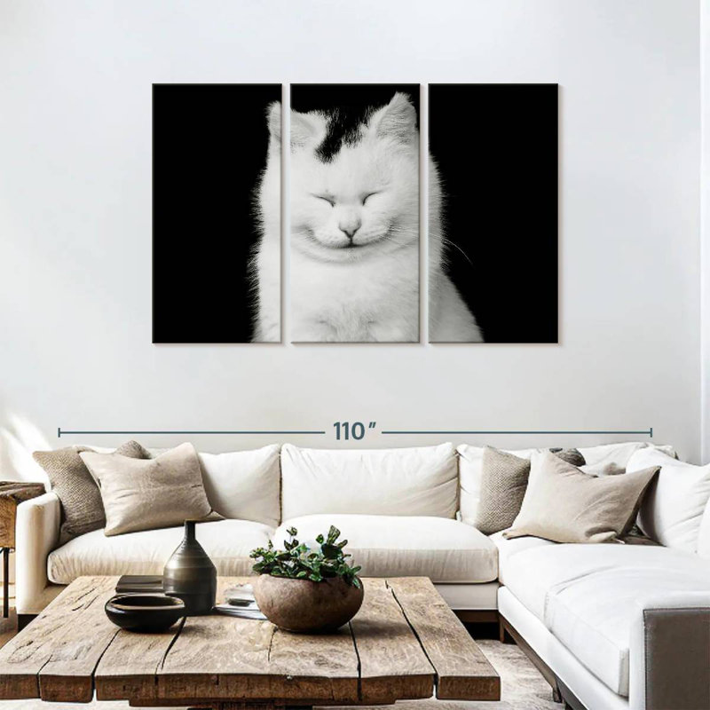 Delighted White Cat, 48" H x 74" W