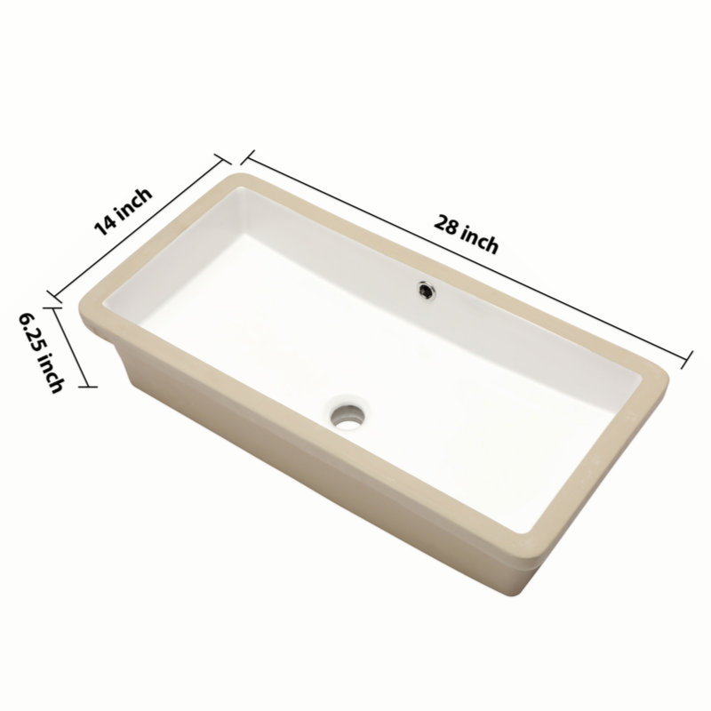 Lavabo de salle de bain rectangulaire encastré en céramique blanche 28 "x 14" avec trop-plein