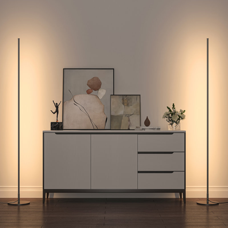 Hedden 58" Dimmable LED Corner Floor Lamp with Remote Control, Black