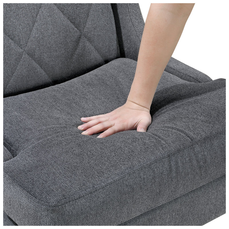 Fauteuil d'appoint à oreilles moderne en chenille gris foncé avec pieds en métal doré et dossier cousu à losanges