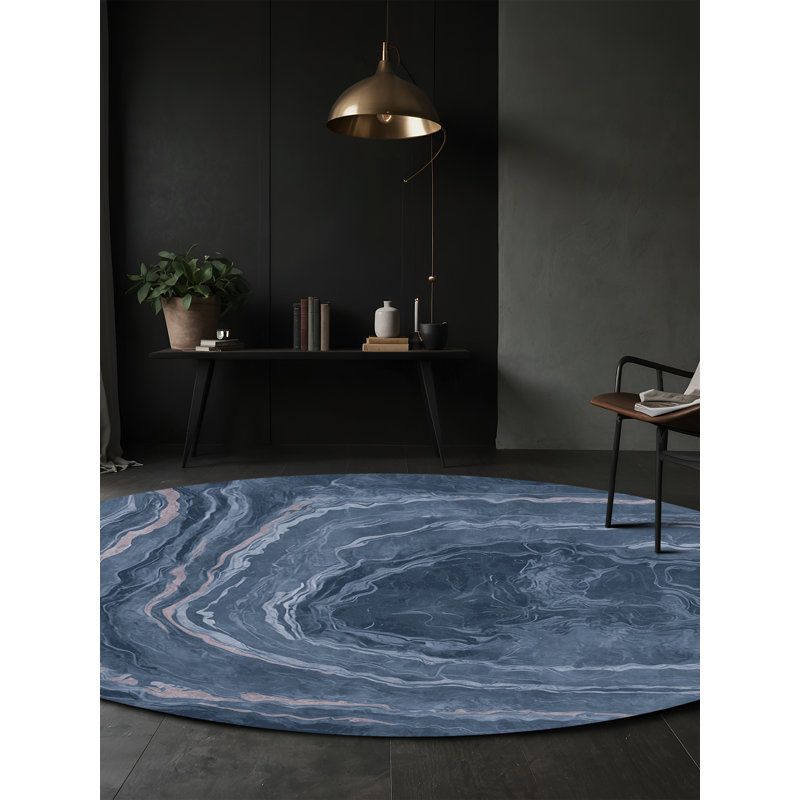Machine Washable Blue Area Rug, Round 7'