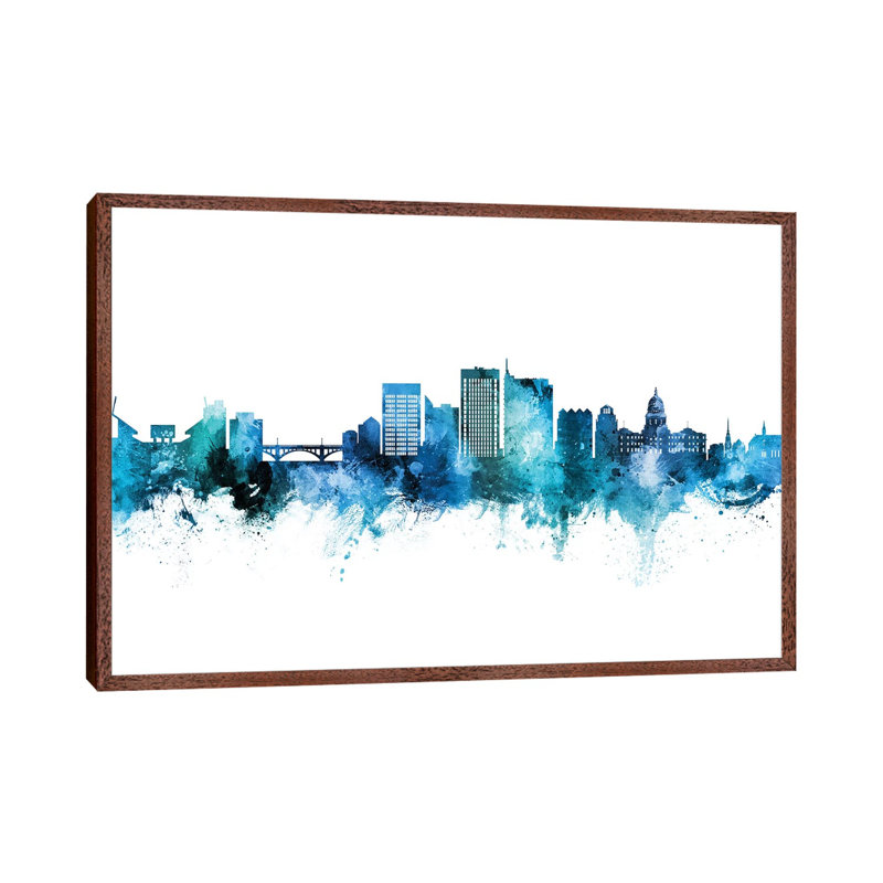 Boise Idaho Skyline by Michael Tompsett - Print on Canvas, Classic Brown Wood Floater Framed
