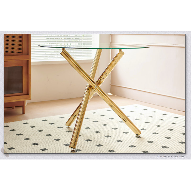 Ensemble de salle à manger Mid-Century 5 pièces avec plateau en verre et pieds en métal, idéal pour 4 à 6 personnes, avec tables de bout et tables basses