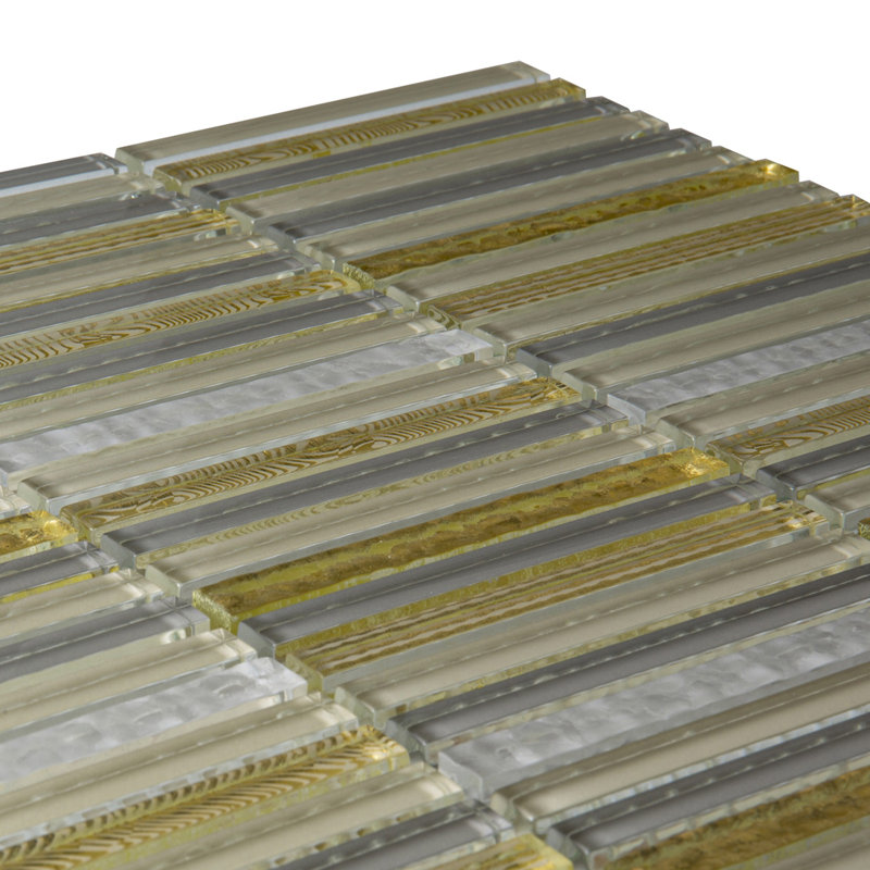11.8" X 11.8" Glass Mosaic Tile, Beige/Gold