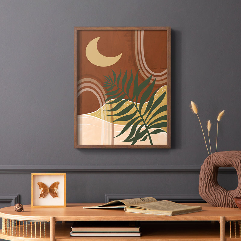 «Sedona Moon and Palm», reproduction encadrée - bois massif, Brun, H 14 po x l 11 po