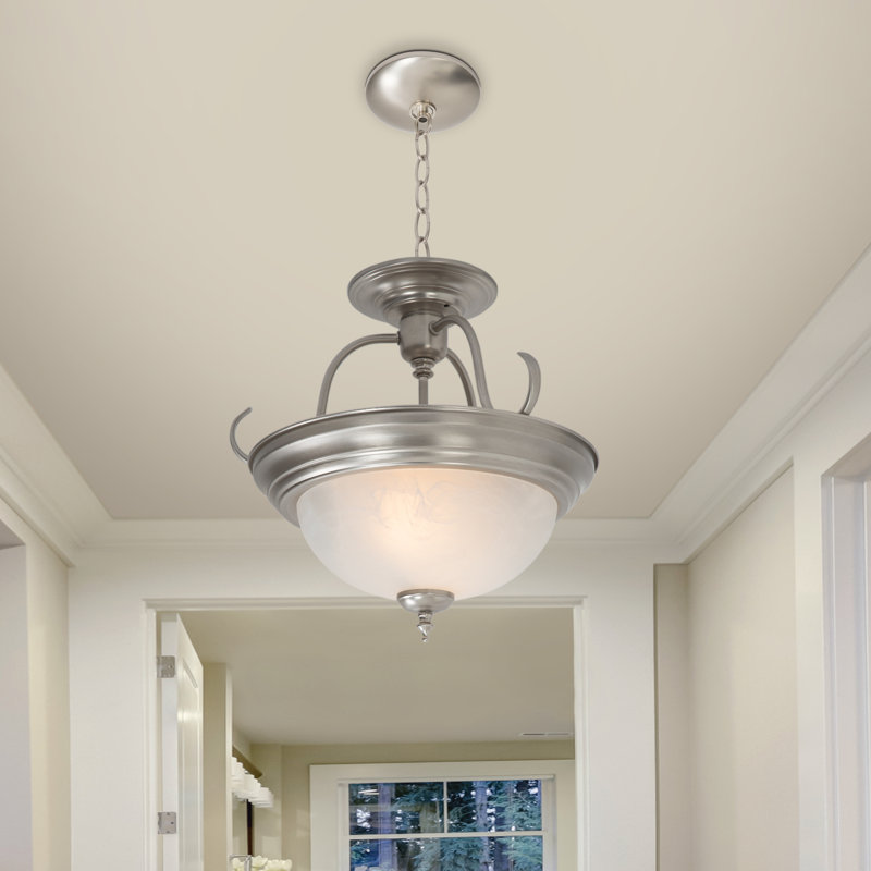 Plafonnier semi-encastré en forme de bol 15 po à 2 lumières Barnesville, Nickel satiné