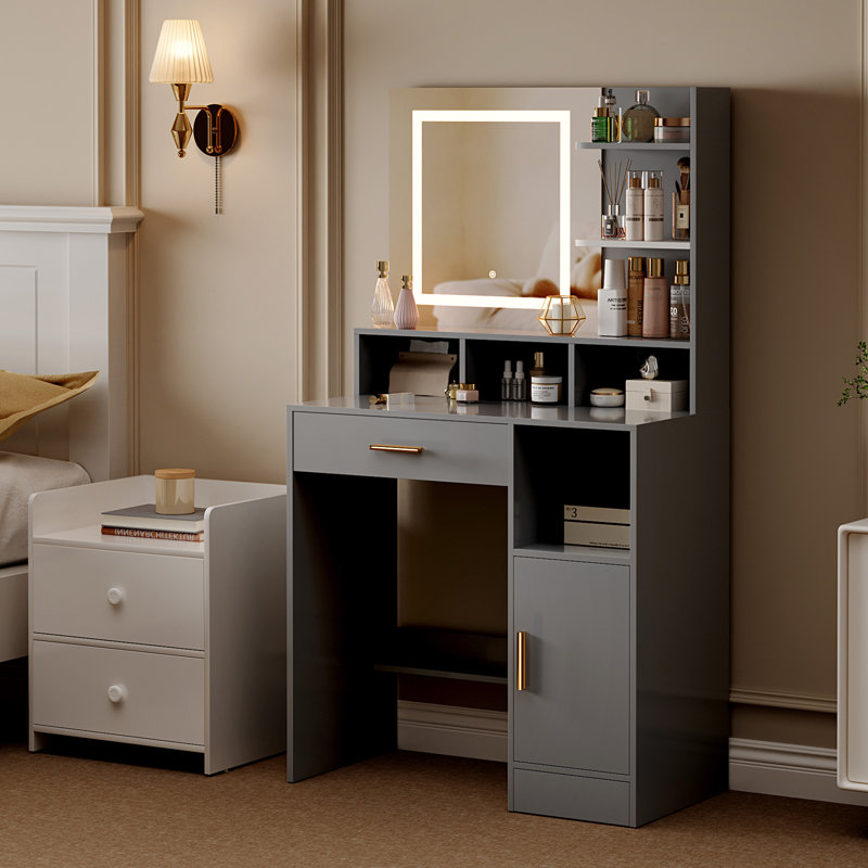 Dressing Table with Mirror, Grey