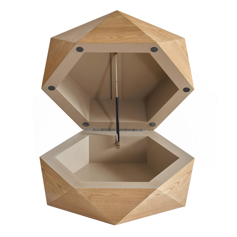 Table basse de 36,61 po de style rétro avec plateau rabattable Polygon, avec plateau rabattable pour un accès pratique, rangement caché, table basse cylindrique en placage de bois massif avec rangement pour le salon, la chambre à coucher et le bureau, naturel