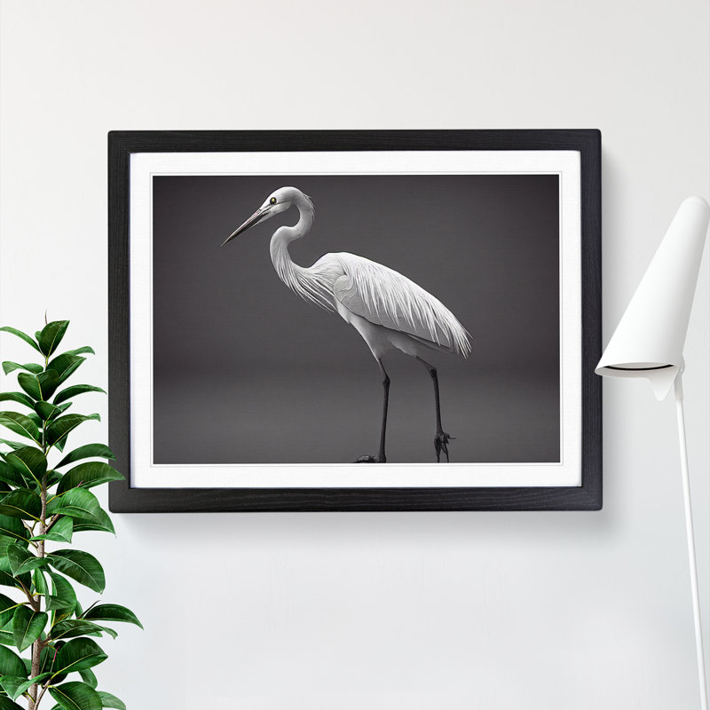 Tranquil Heron Bird - Single Picture Frame Print, Black Framed, 46cm H x 64cm W x 2cm D
