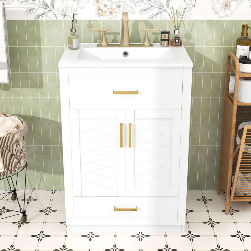 Meuble-lavabo de salle de bain avec lavabo intégré - conception peu encombrante, grand espace de rangement, Blanc