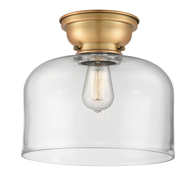 Donaldson 1-Light 12" Flush Mount, Clear, Brushed Brass, 6 Watt Vinage LED Bulb