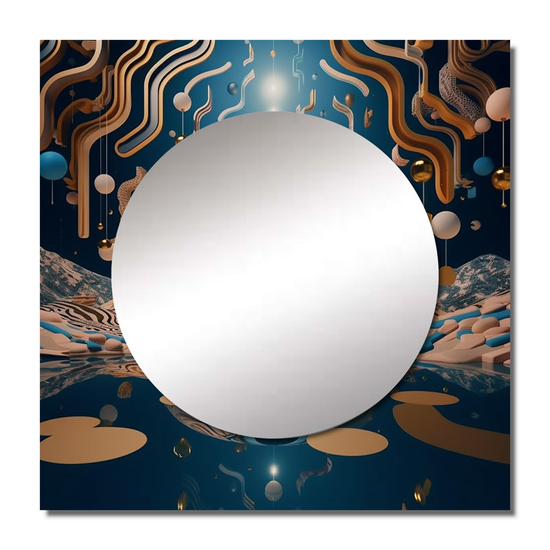 Nayem - Miroir abstrait paysage carré pour décoration murale, 23 po x 23 po