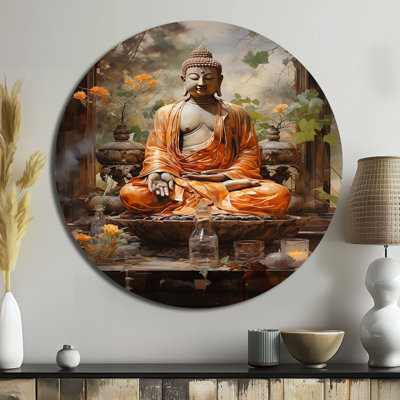 Art bouddhiste orange gris, art bouddhas rond et spirituel