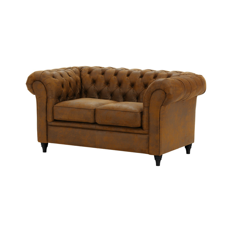 Littlehampton 3 Seater Faux Leather Chesterfield Sofa, Cognac, 30.7" H x 55.1" W x 30.7" D